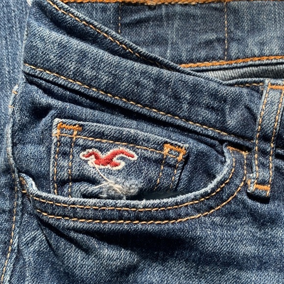 Hollister Women's Blue Jeans Size 0 Zipper Bottom Distressed High Rise Midi - Picture 4 of 13